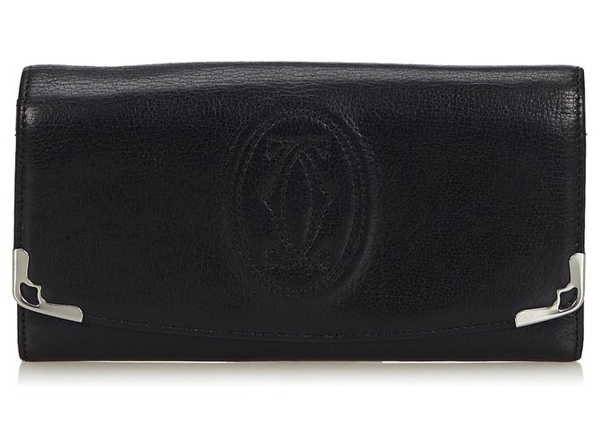 Cartier Black Leather Long Wallet Schwarz Leder  ref.140239