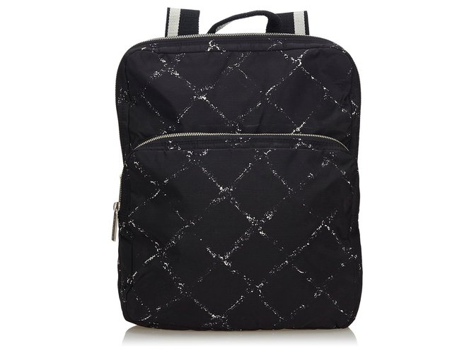 Chanel Black Old Travel Line Nylon Backpack White Cloth  ref.140252