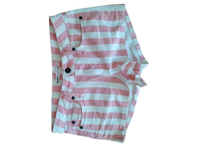 portobello by pepe jeans pl800517 layla stripe denim shorts Pink White Cotton Elastane  ref.140383
