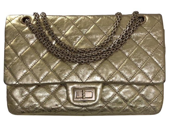 Chanel 2.55 Reissue 227 Borsa a tracolla D'oro Metallico Pelle  ref.140413