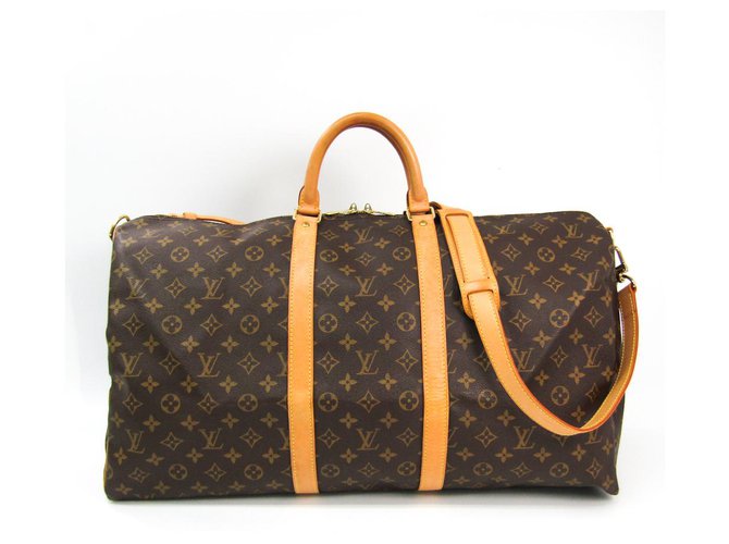 Louis Vuitton Brown Monogram Keepall Bandouliere 55 Leather Cloth  ref.140433