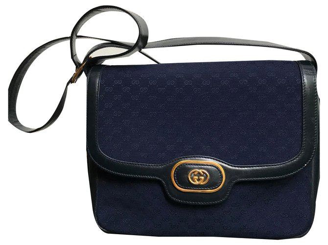 Gucci Monogramm Tasche Marineblau Leder Leinwand  ref.140445