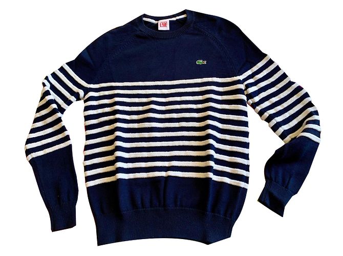 Marinière Maille Lacoste Live bande chenille Taille 3 Bleu Marine