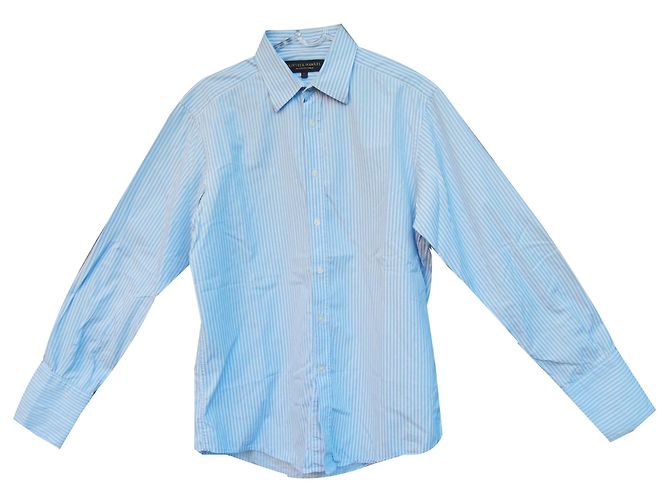 Autre Marque Camicia Gieves & Hawkes in cotone blu con polsini moschettiere