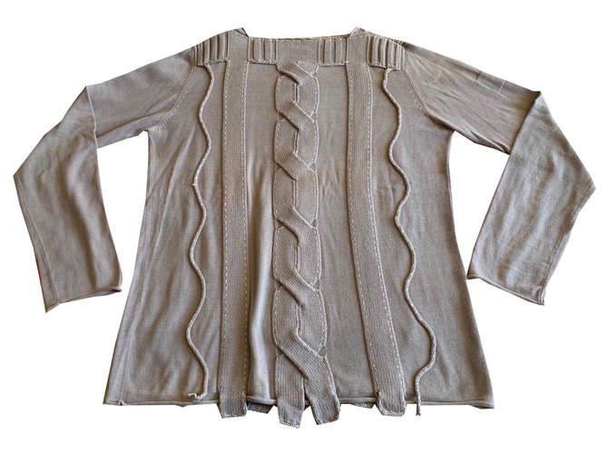 Marithé et François Girbaud Graphic hand-stitched cotton sweater Beige  ref.140459