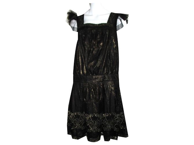 Anna Sui Fleur Spitzenkleid Schwarz und Gold Golden