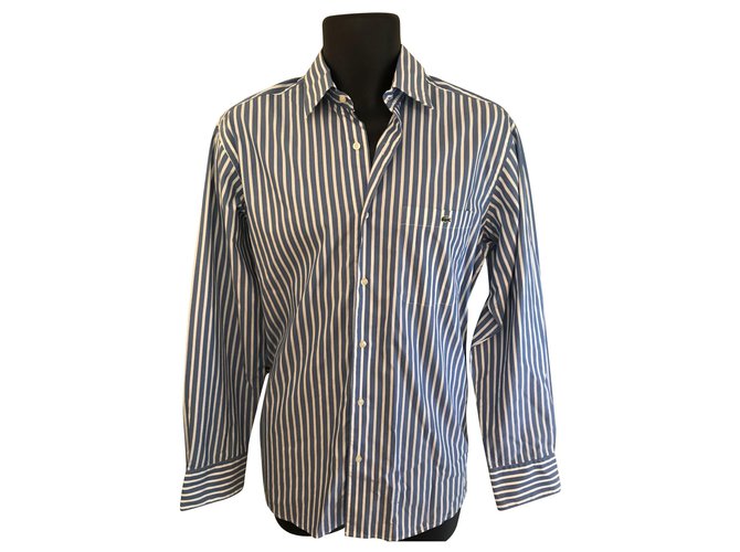 Lacoste chemises Coton Blanc Bleu  ref.140516