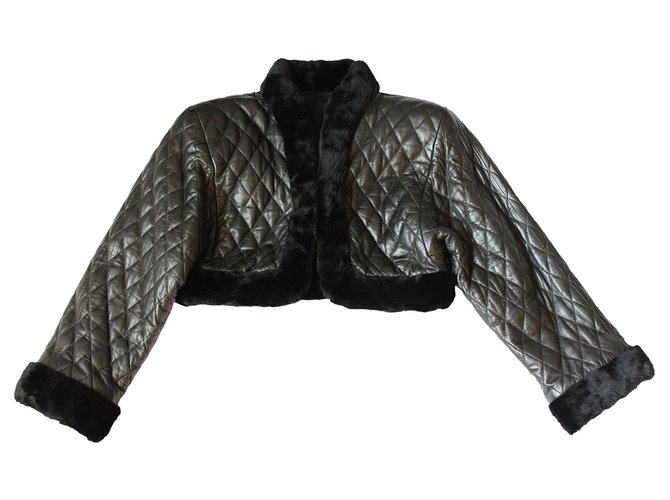 Maravilhoso couro Valentino Boutique e casaco de peles Preto  ref.140539