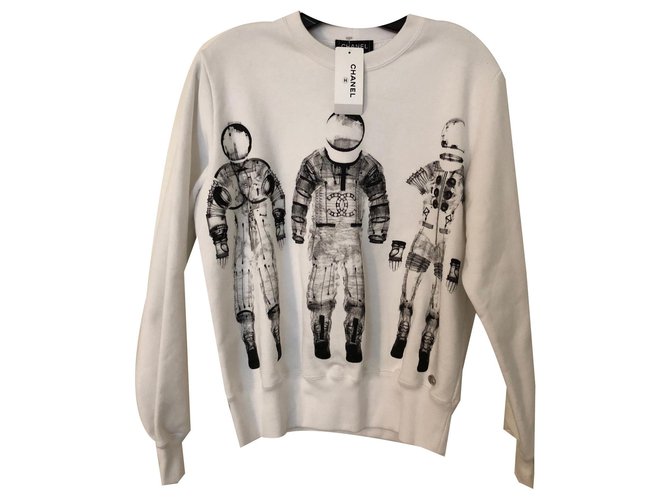 Chanel Runway Space Astronauts Weißes Baumwoll-Sweatshirt Größe 34 Baumwolle  ref.140551