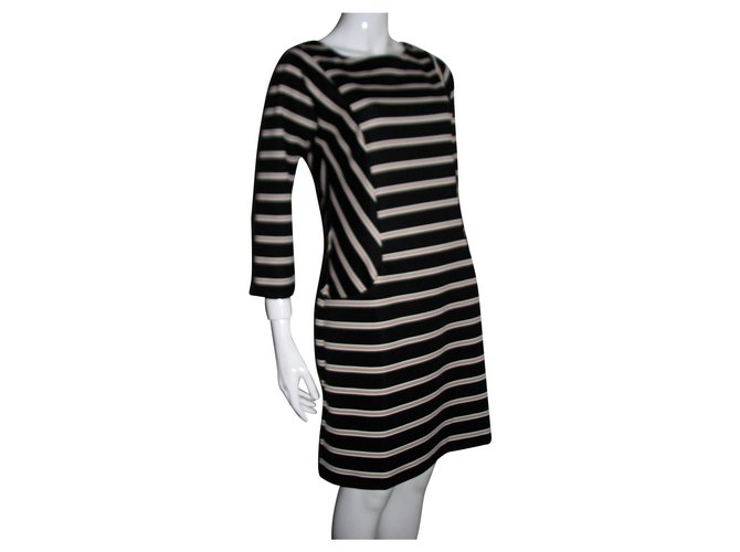 Vince Camuto Striped dress Black White Beige Polyester Elastane  ref.140588