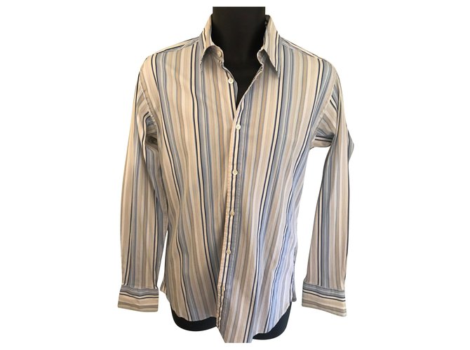 Ted Baker Shirts White Blue Cotton  ref.140595