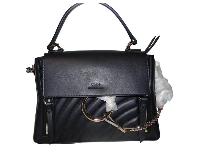 Chloé Faye bag small lined worn Black Leather  ref.140597
