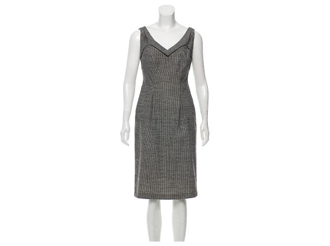 Diane Von Furstenberg Raisa Gingham Wollkleid Schwarz Weiß
