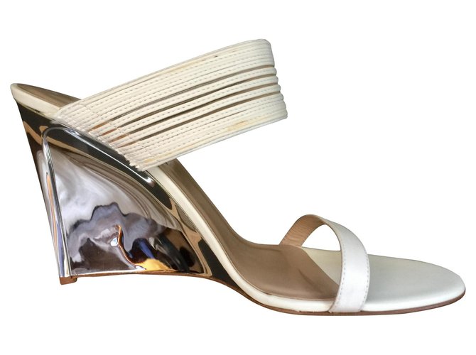 Diane Von Furstenberg DvF Valencia wedge sandals Silvery Cream Cloth  ref.140626