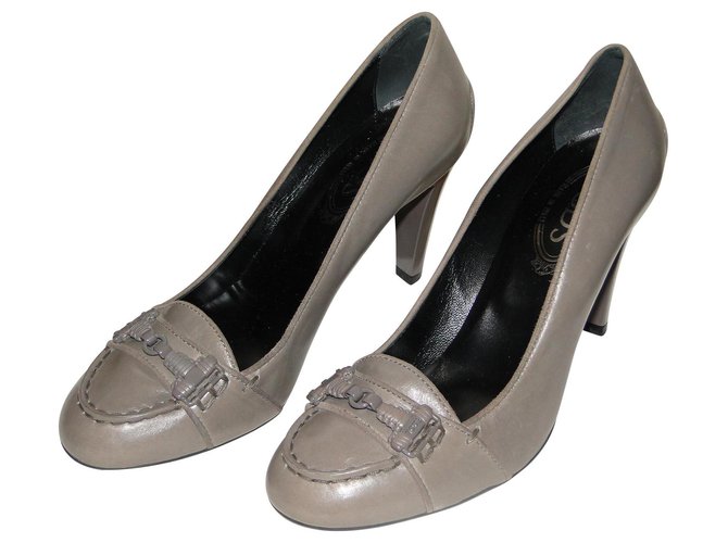 Tod's TODS high heel moccasin pumps Grey Leather  ref.140628