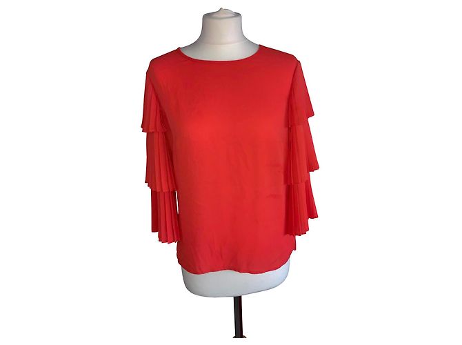Orangefarbene Bluse WEILL T38 mit plissierten Ärmeln