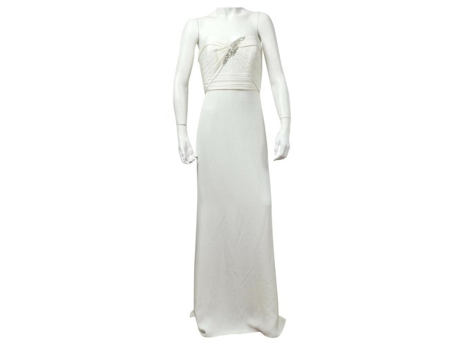 Marchesa Vestido de marfim (Vestido de casamento) Branco Cru Seda  ref.140814