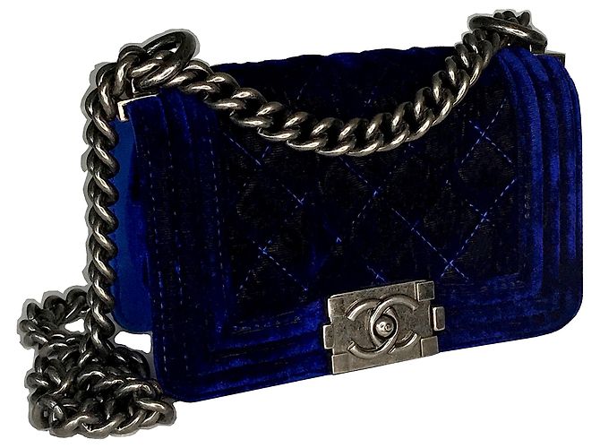 Chanel Boy Mini Velvet w / box Bleu Bleu foncé