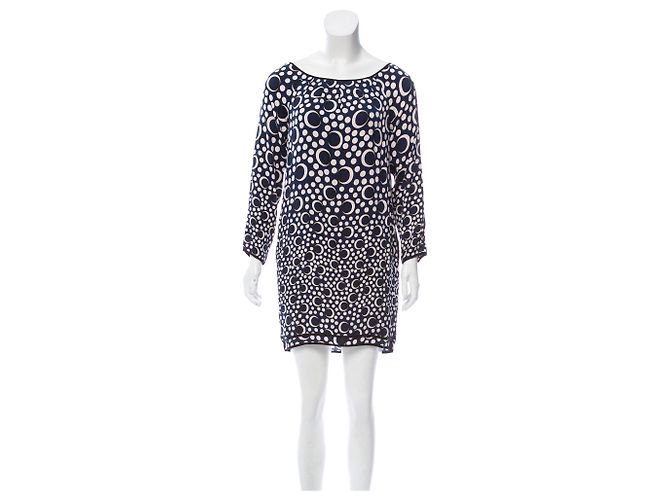 Diane Von Furstenberg DvF Egg Zactly Seidenkleid Schwarz Weiß Blau