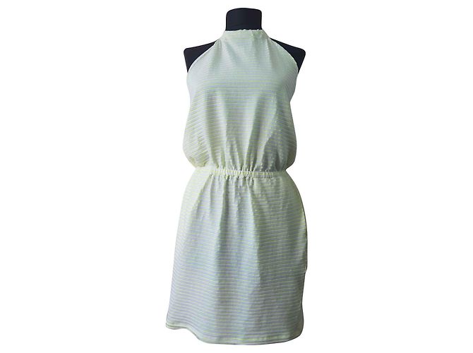 Vestido Mauro Grifoni a rayas verde neón de seda y algodón