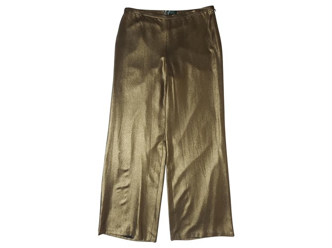 Ralph Lauren Pantalons, leggings Polyester Acetate Doré Métallisé  ref.140906