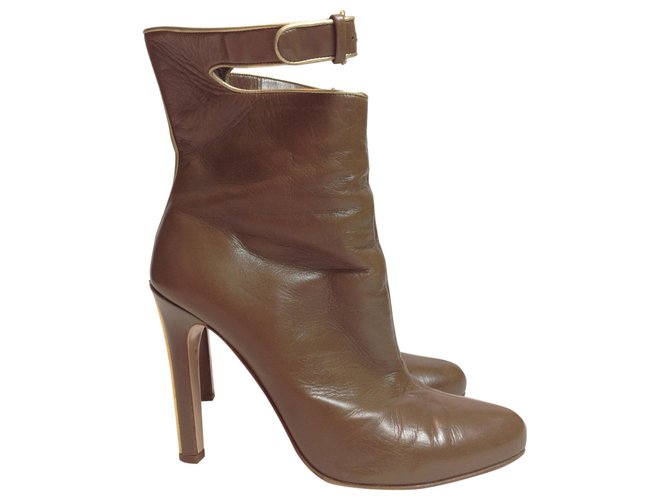 Miu Miu Buckle boots with gold Brown Khaki Leather  ref.140913