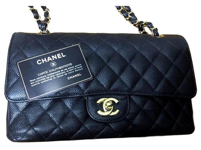 Sac Chanel Classique Moyen à Rabat Noir Caviar GHW Cuir  ref.140922