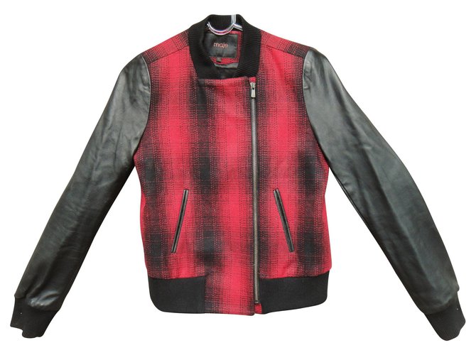 Lã de maje e jaqueta de couro, Condição de hortelã Preto Vermelho Pele de cordeiro  ref.140940