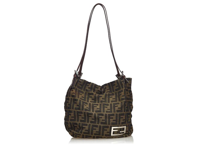 Fendi Brown Zucca Canvas Shoulder Bag Leather Cloth Cloth  ref.140962