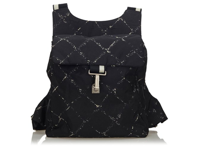 Chanel Black Old Travel Nylon Backpack White Cream Cloth  ref.140963