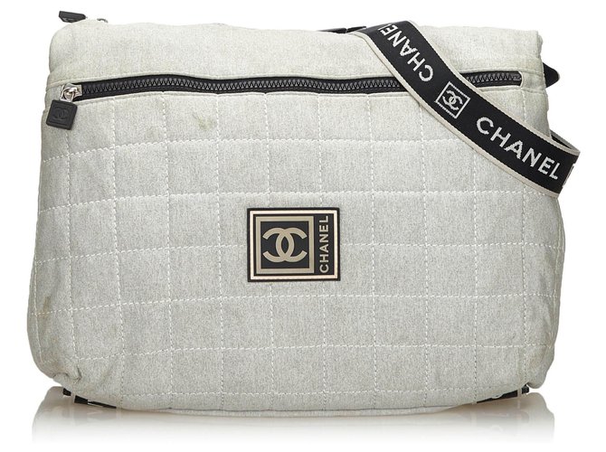 Bandolera de algodón Chanel Gray Sports Line Negro Gris Paño  ref.140965