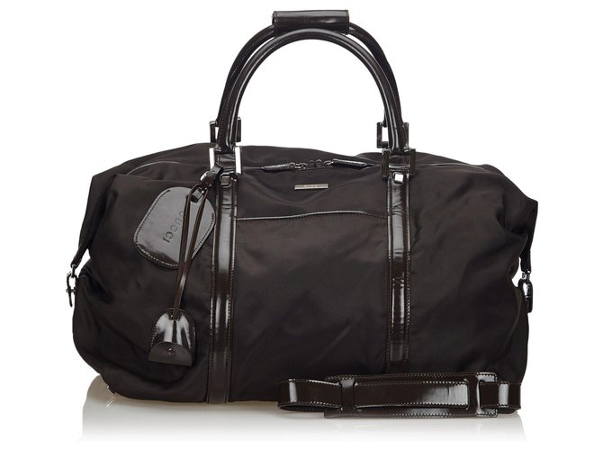 Gucci Brown Nylon Travel Bag Dark brown Leather Cloth  ref.141022