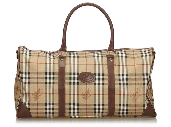 Burberry Brown Haymarket Check Canvas Travel Bag Multiple colors Beige Leather Cloth Cloth  ref.141024
