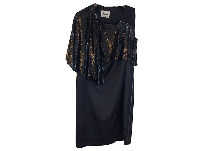 Acne Schwarzes Viscose Kleid mit Paillettenumhang