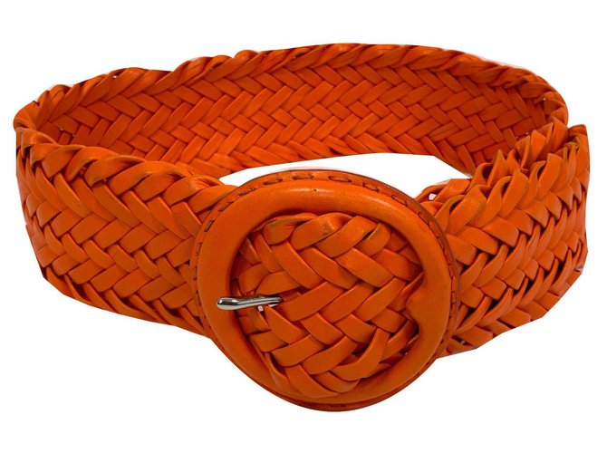 Ralph Lauren Cintura alta in pelle intrecciata Arancione  ref.141071