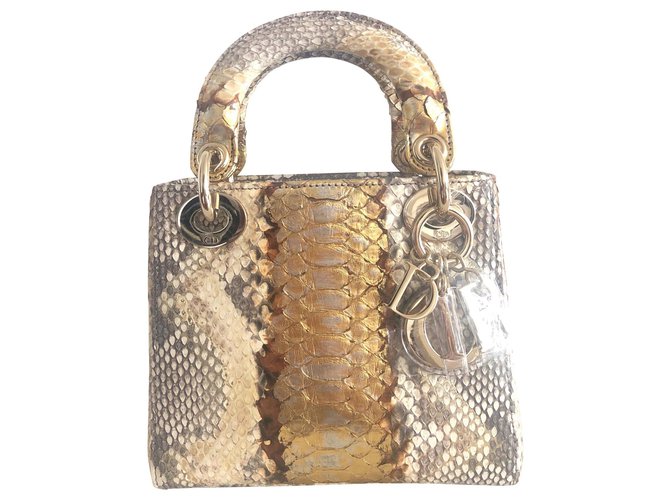 Lady Dior Mini Python Gold Golden  ref.141112