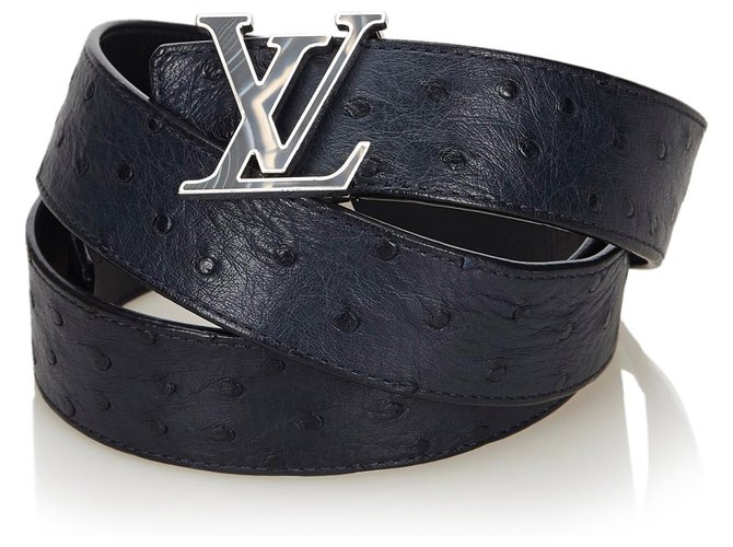 Cintura Initiales in pelle di struzzo blu Louis Vuitton Blu navy Pelli esotiche Metallo  ref.141173