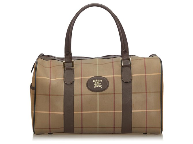 Burberry Brown Plaid Canvas Duffle Bag Multiple colors Light brown Leather Cloth Cloth  ref.141190