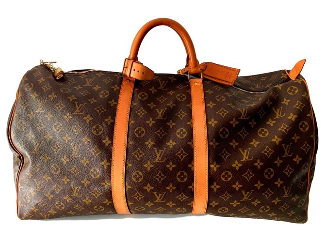 Louis Vuitton keepall 60 Brown Leather Cloth  ref.141291