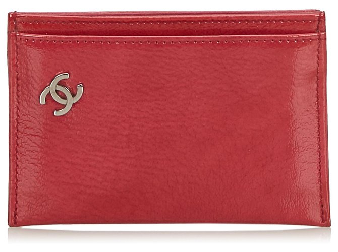Titular do cartão de couro vermelho Chanel  ref.141350
