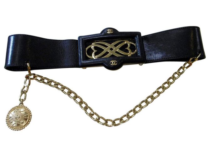 Chanel Belts Black Golden Leather Metal  ref.141375