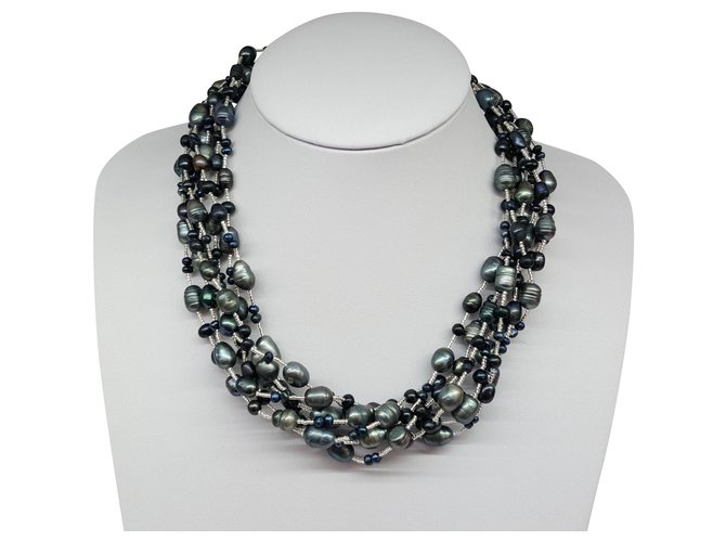 Autre Marque Pearl necklace Dark grey  ref.141453