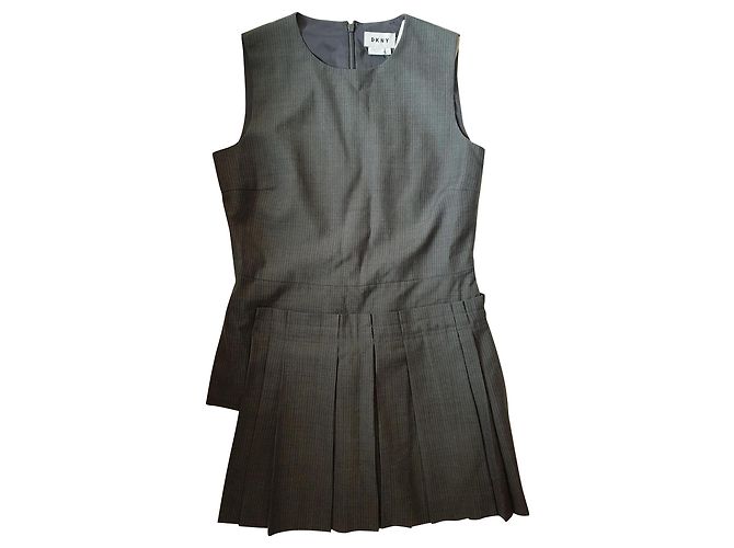 DKNY Hemd mit Plissee-Panel Grau Wolle und Polyester