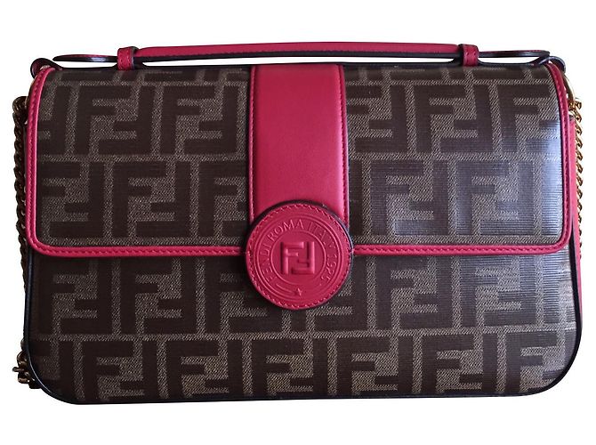 Borsa Fendi Jacquard FF e pelle rossa Multicolore
