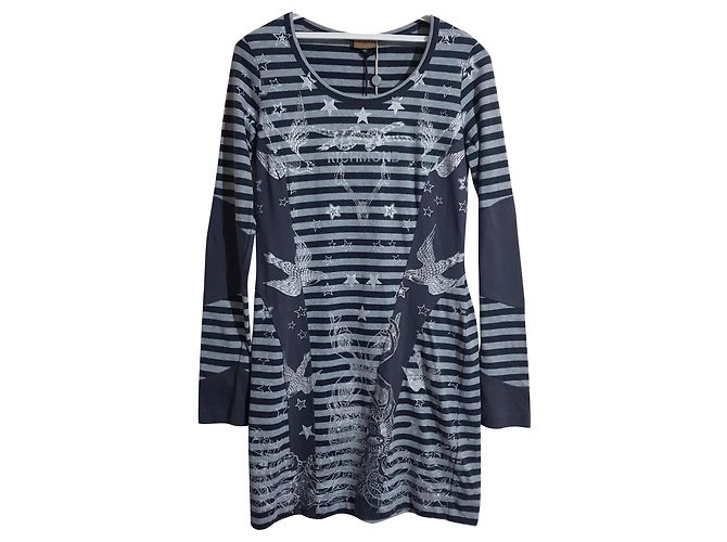 Vestido de algodón a rayas gris John Richmond