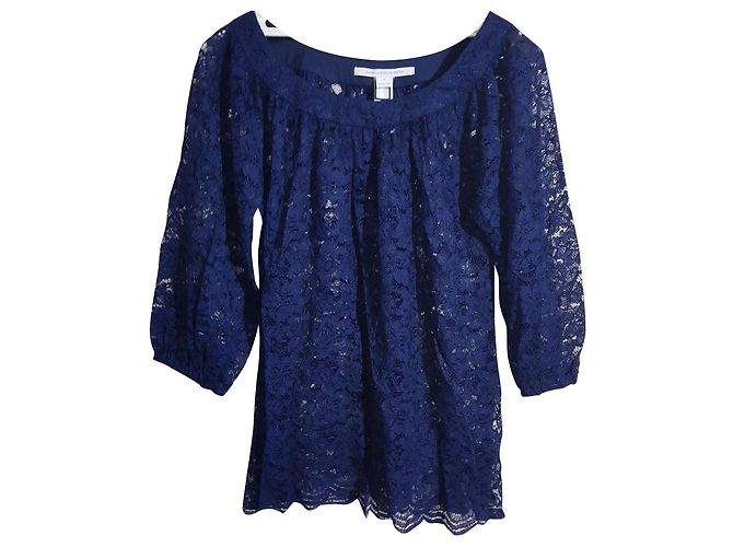 Diane Von Furstenberg Lace Blouse Navy Blue