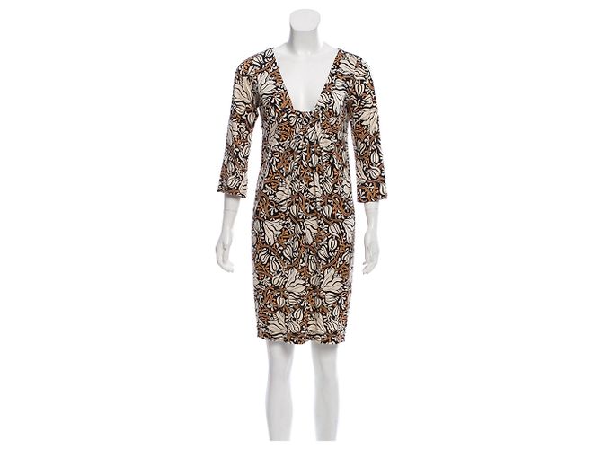 Diane Von Furstenberg DvF Elena Seiden Jersey Kleid US8 Schwarz Weiß Karamell