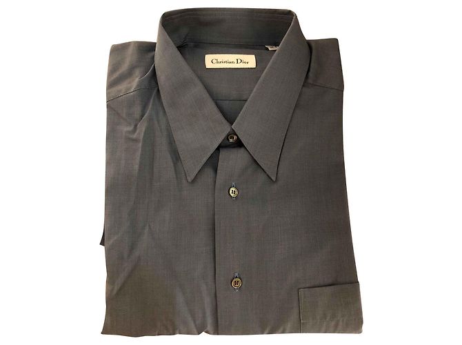 Camicia Christian Dior in cotone color ardesia maniche lunghe XXL