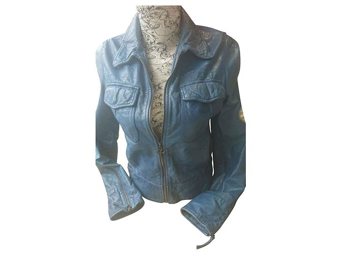 Guess Lederjacke aus Büffelleder blau