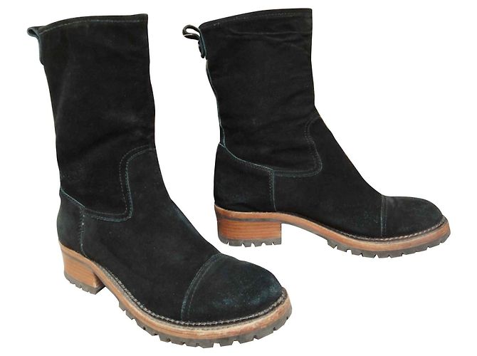 Ash biker boots black deerskin suede